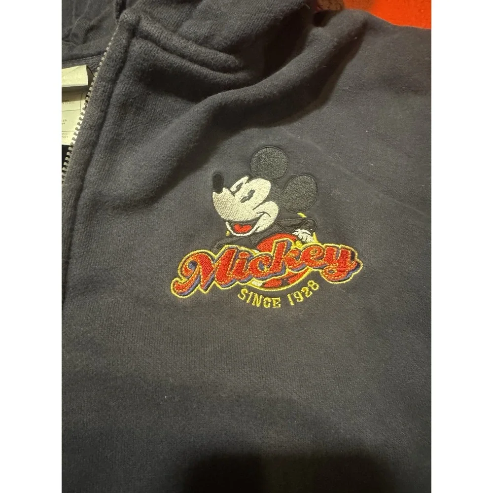 Disney Store Exclusive Mickey Mouse Zip Up Hoodie XXL Navy Back Graphic Y2k